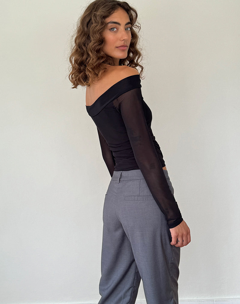 Immagine di Nauri Top Bardot a manica lunga in mesh nero