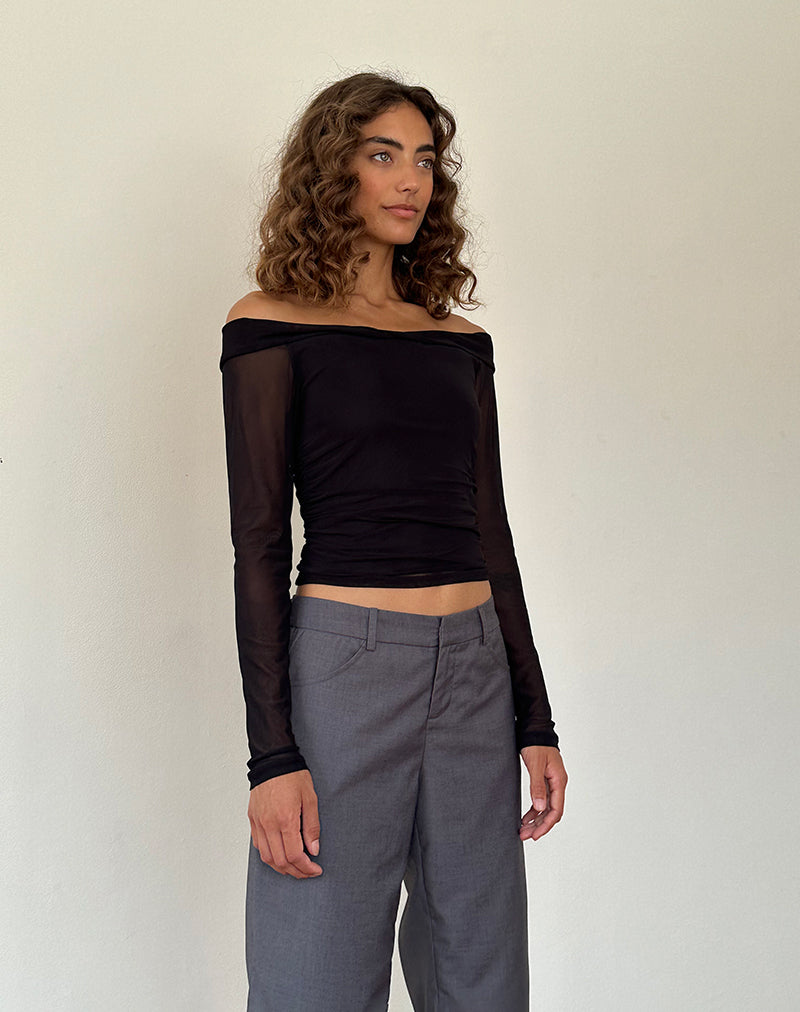 Immagine di Nauri Top Bardot a manica lunga in mesh nero