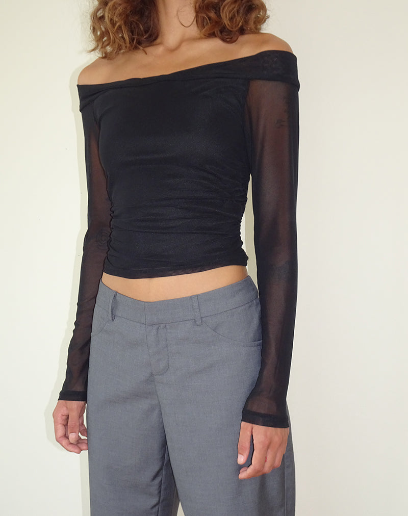 Immagine di Nauri Top Bardot a manica lunga in mesh nero