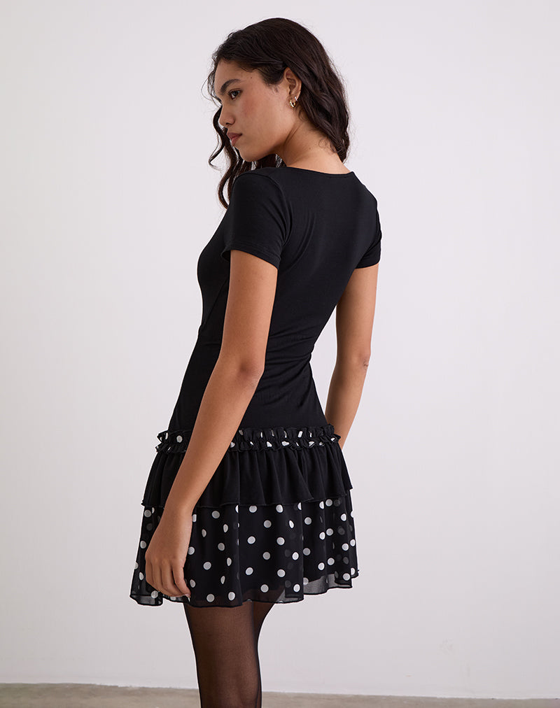 Immagine di Navya Wrap Mini Dress in Polka Bianco e Nero