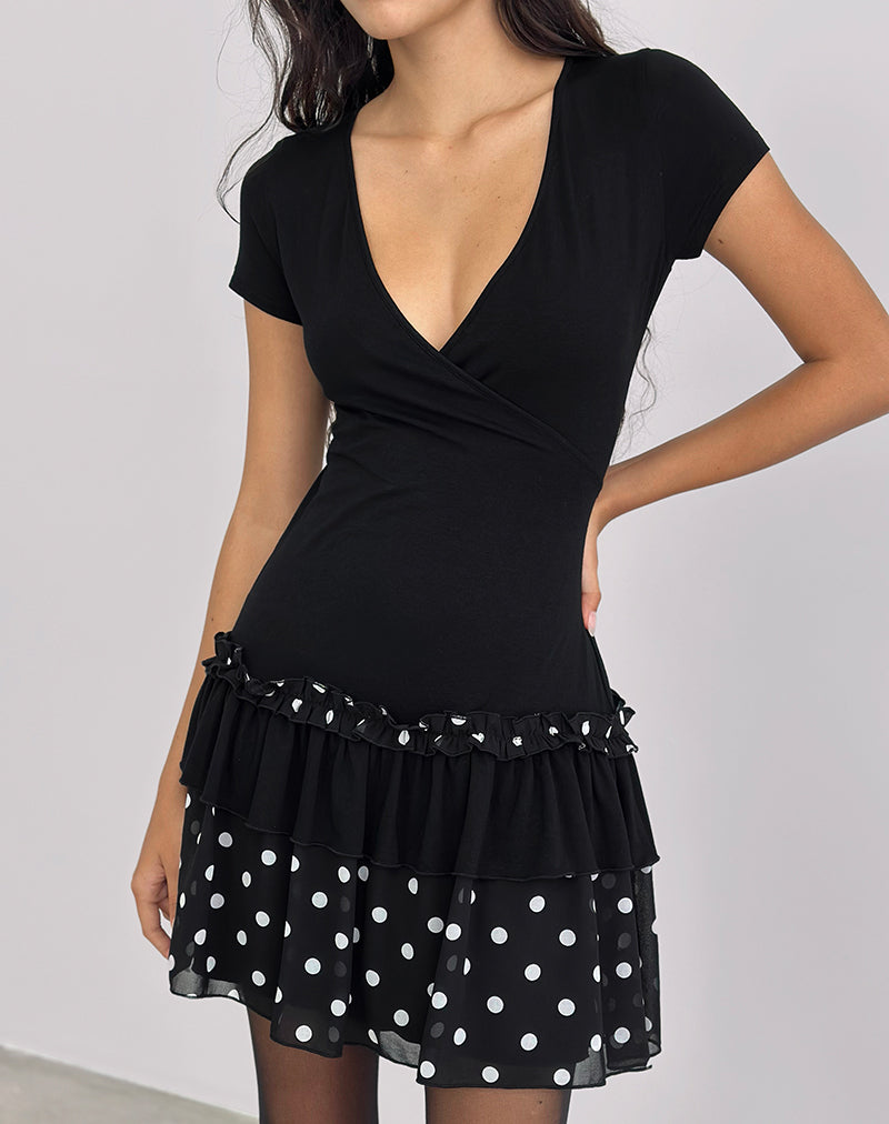 Immagine di Navya Wrap Mini Dress in Polka Bianco e Nero