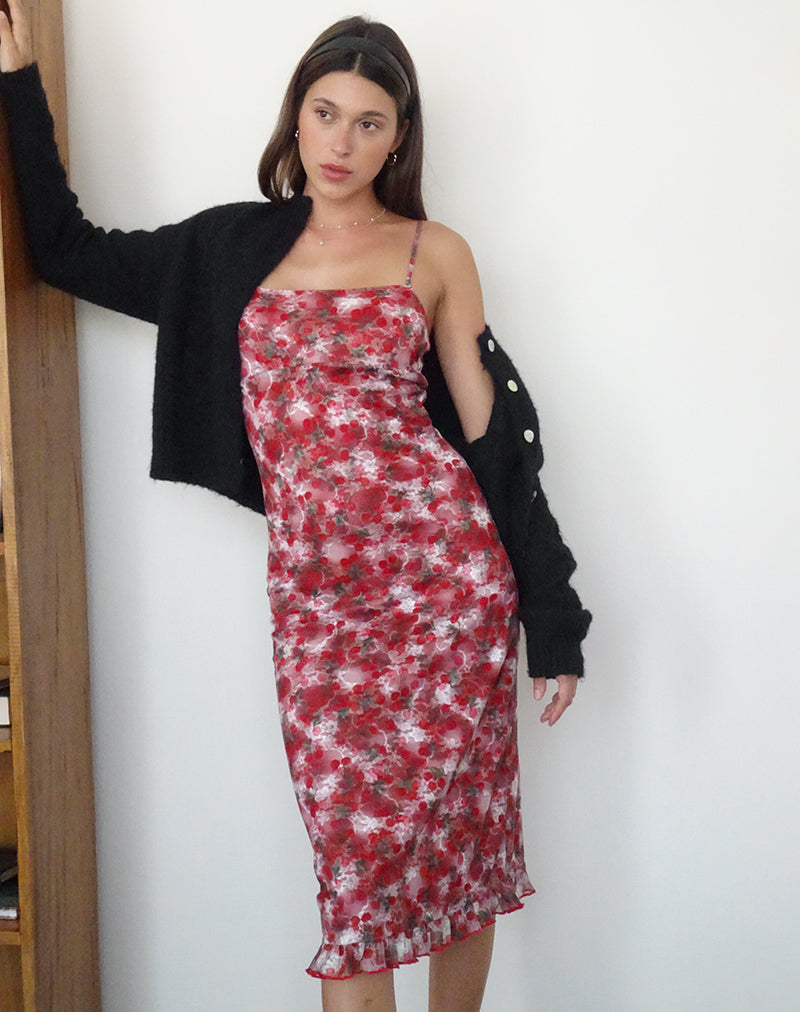 Vestito midi Nawari in pizzo stampato color ciliegia