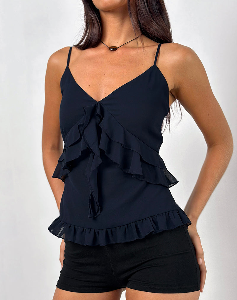 Top Nehla Cami in chiffon blu grafite