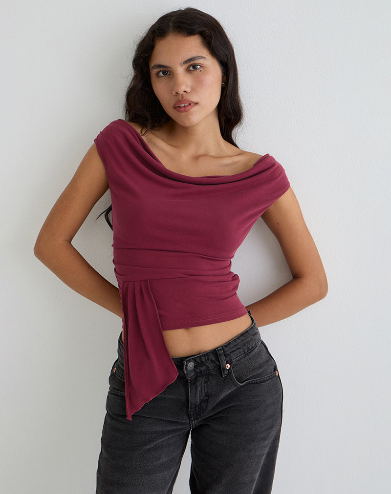 Immagine di Neida Drape Top in Cupro Borgogna