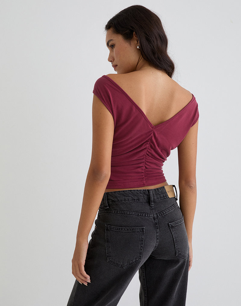 Immagine di Neida Drape Top in Cupro Borgogna