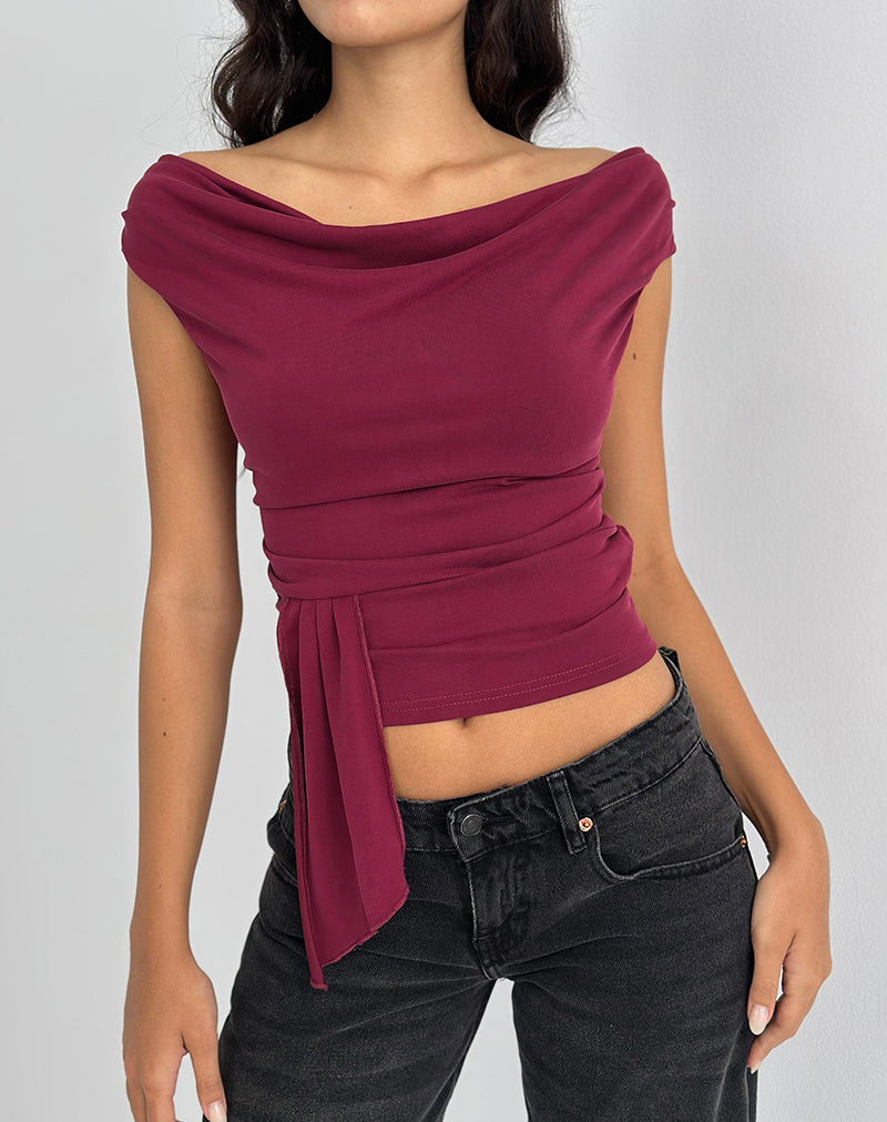 Immagine di Neida Drape Top in Cupro Borgogna