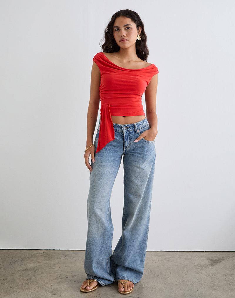 Immagine di Neida Drape Top in cupro rosso
