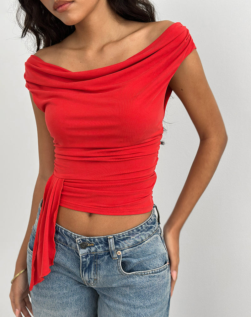 Immagine di Neida Drape Top in cupro rosso