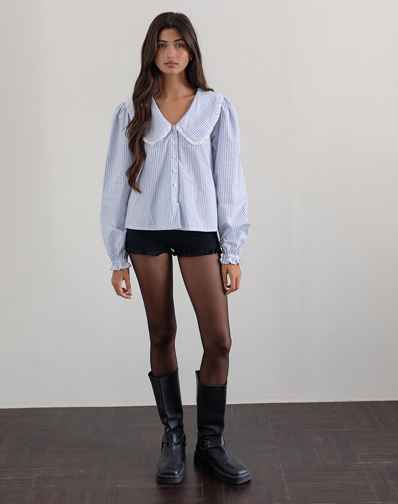 Immagine di Nelcy Camicia con colletto oversize a righe verticali piccole Blu