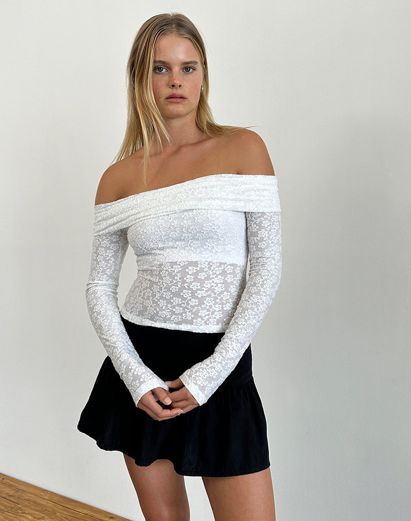 Top Nesta Bardot in maglia burnout avorio
