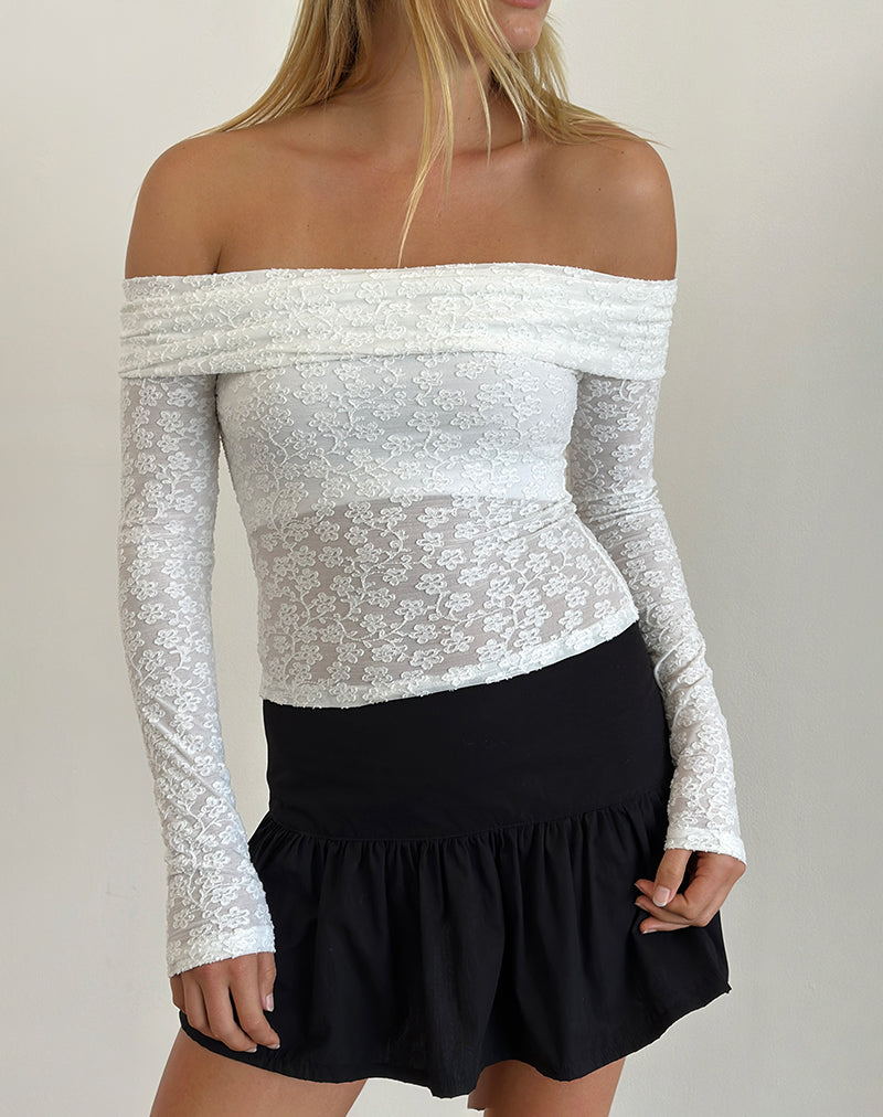 Top Nesta Bardot in maglia burnout avorio