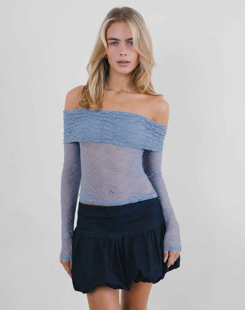 Top Nesta Bardot in pizzo sfoderato blu