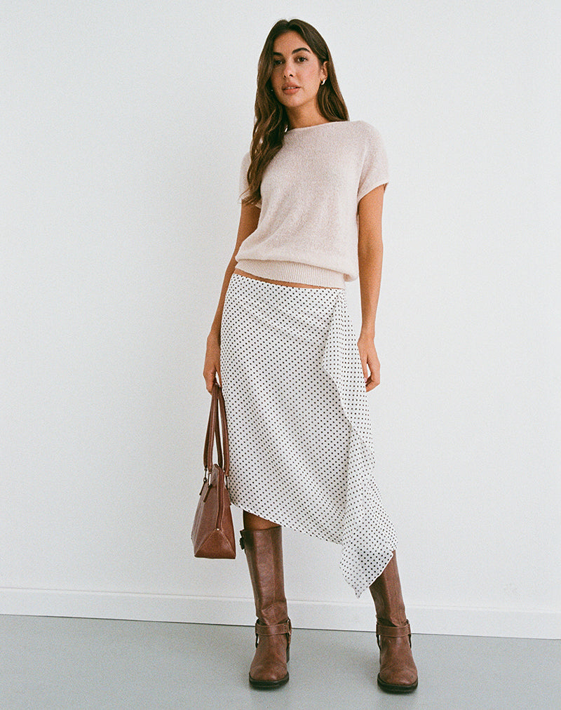 Gonna midi Neza in bianco basic polka nero
