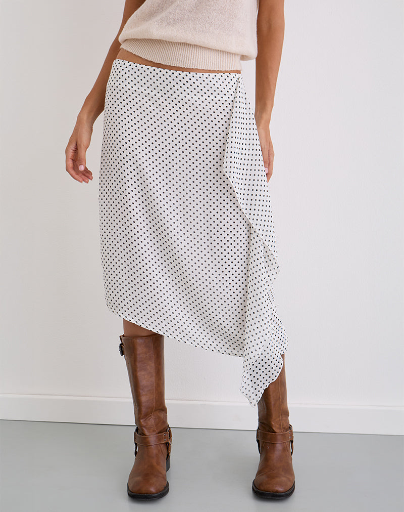 Gonna midi Neza in bianco basic polka nero