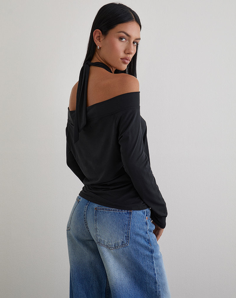 Immagine della maglia a maniche lunghe con multi-fiocco Nezuko in cupro nero