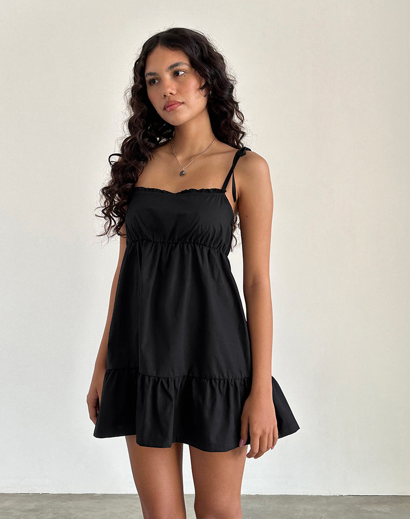Immagine di Nigta Tie Front Mini Dress in Popeline Nero