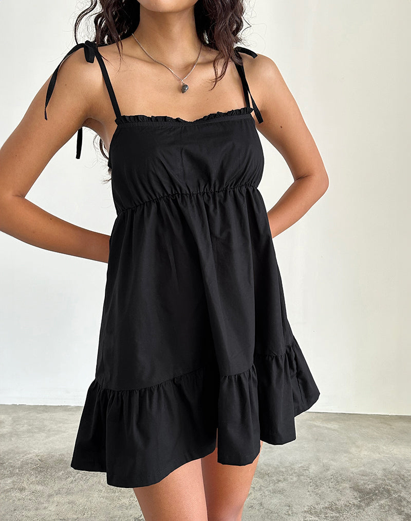 Immagine di Nigta Tie Front Mini Dress in Popeline Nero