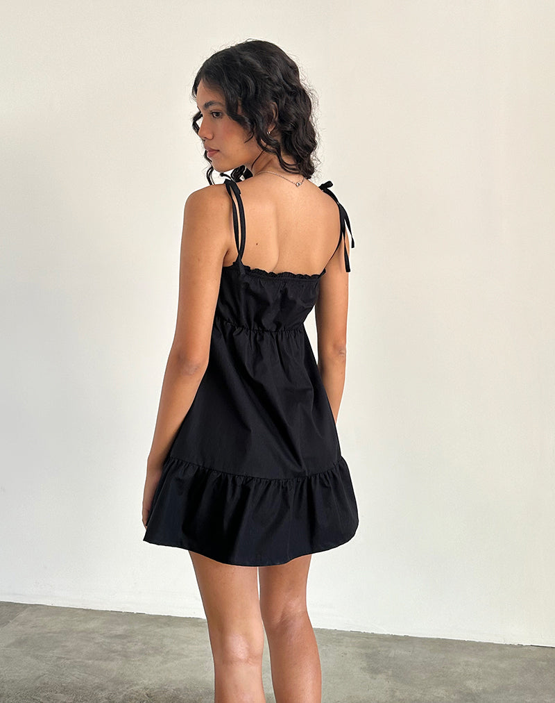 Immagine di Nigta Tie Front Mini Dress in Popeline Nero