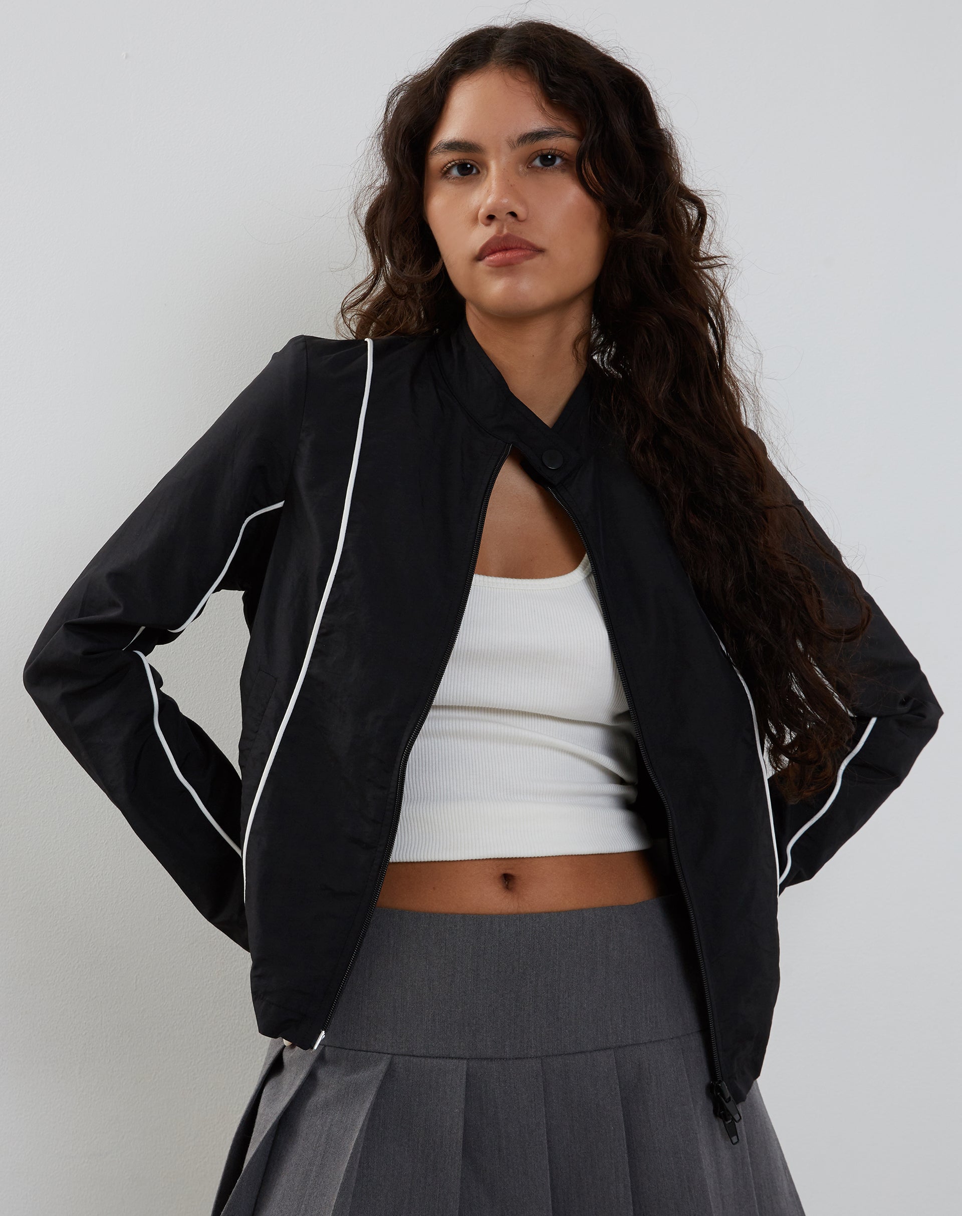 Immagine di Nila Zip Up Biker Jacket in Nylon nero