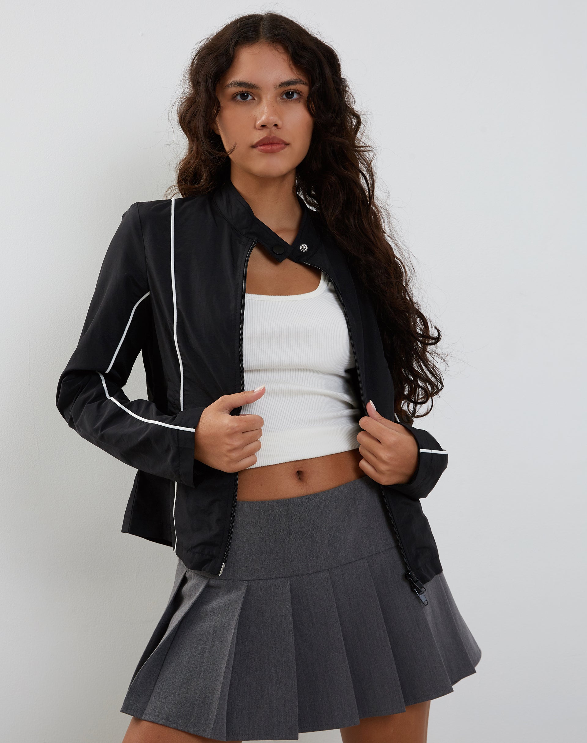 Immagine di Nila Zip Up Biker Jacket in Nylon nero