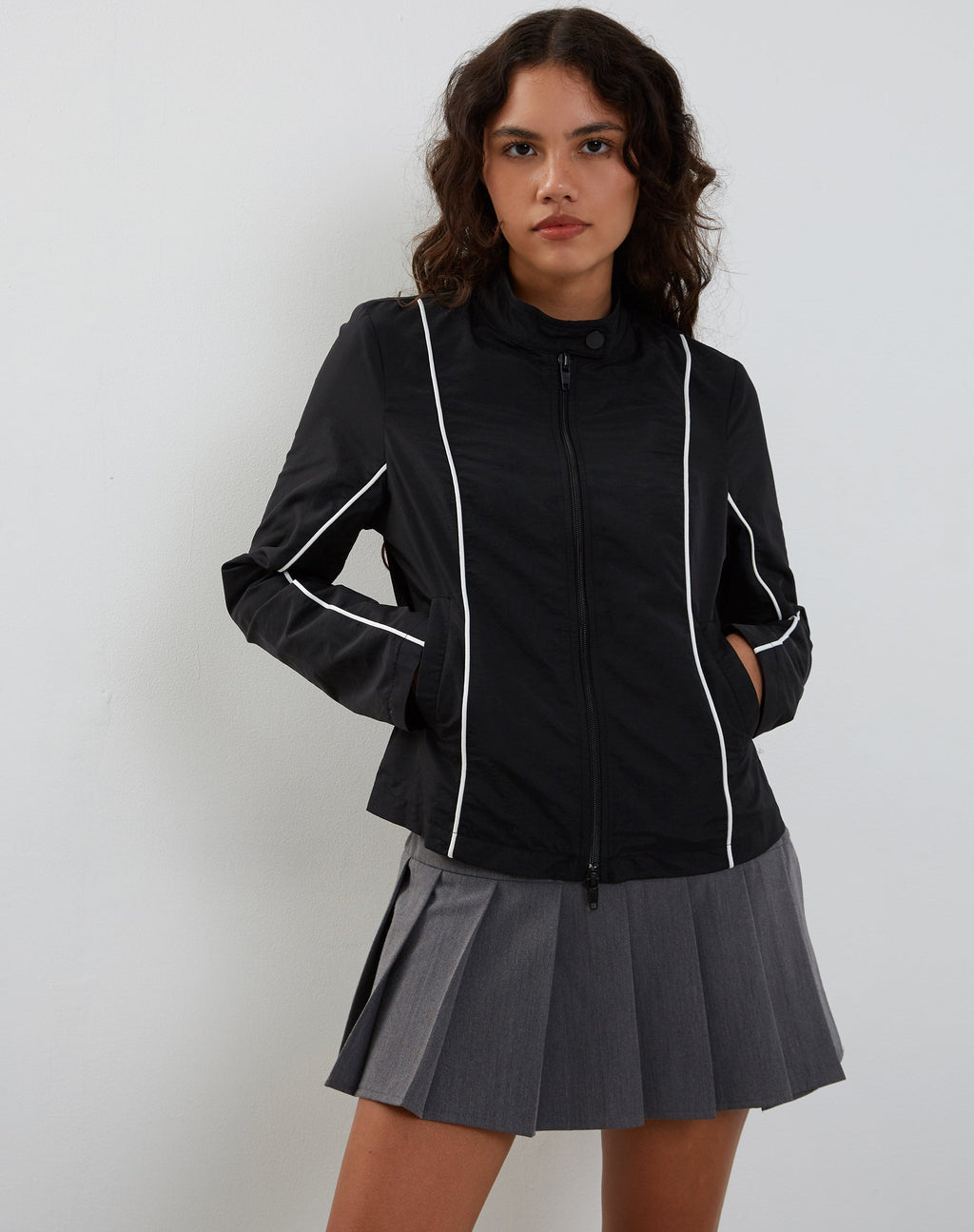 Giacca biker con zip Nila in nylon nero