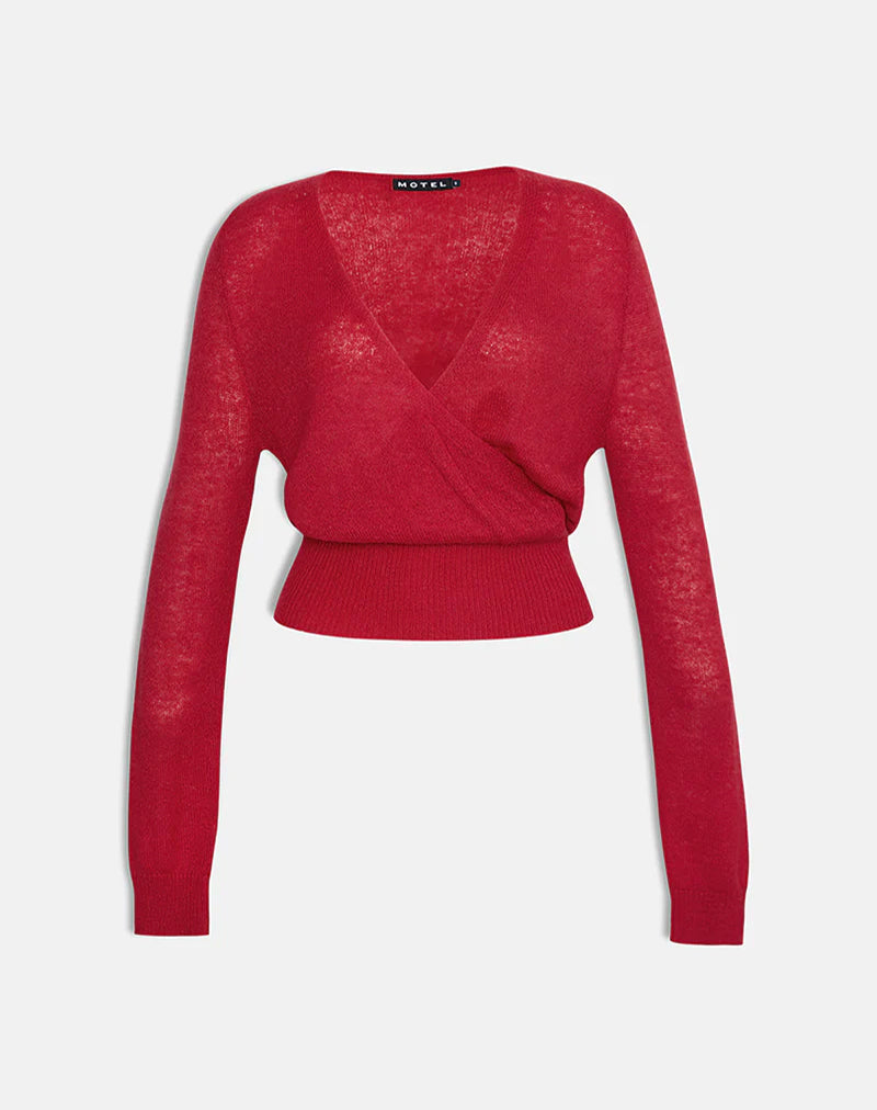 Immagine di Nilza Wrap Top in maglia rossa