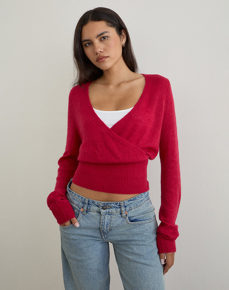 Immagine di Nilza Wrap Top in maglia rossa