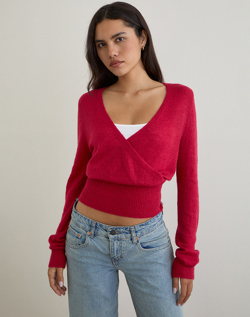Top a portafoglio Nilza in maglia rossa
