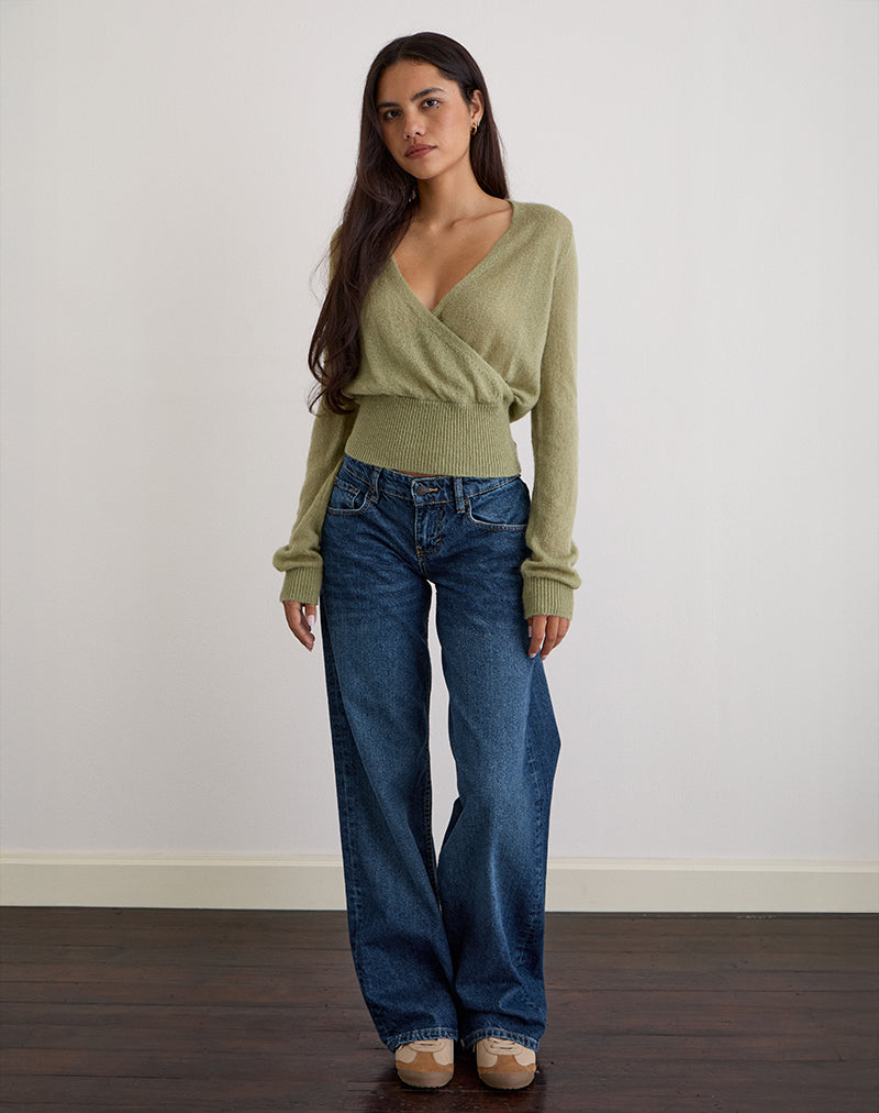 Immagine di Nilza Wrap Top in maglia verde salvia