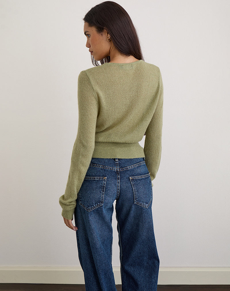 Immagine di Nilza Wrap Top in maglia verde salvia