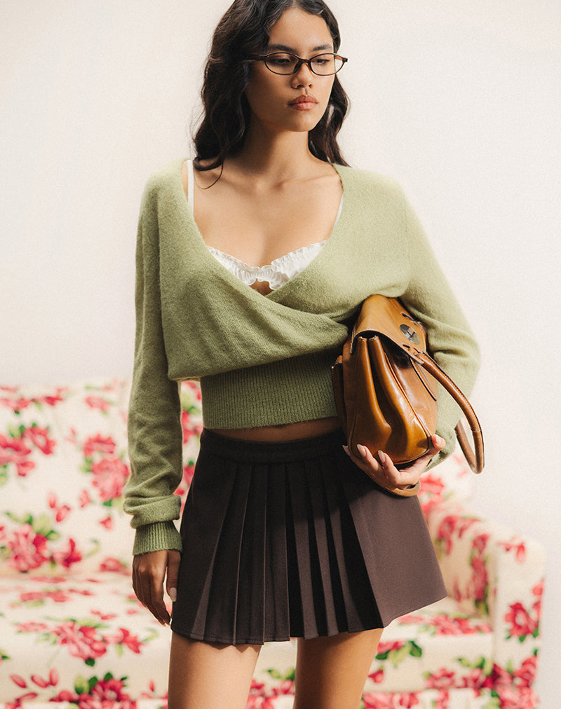 Immagine di Nilza Wrap Top in maglia verde salvia