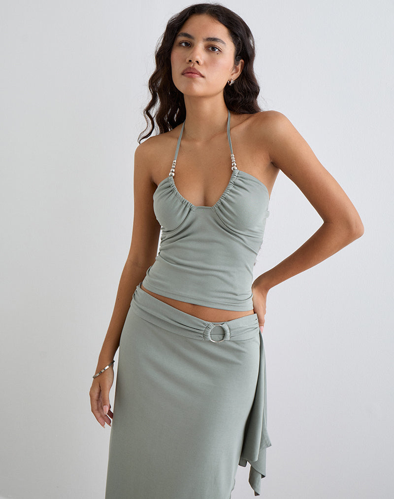 Immagine di Nina Beaded Halter Top in London Fog