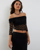 Immagine di Nixie Top Bardot a manica lunga in pizzo nero