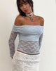 Immagine di Nixie Top Bardot a maniche lunghe in pizzo azzurro