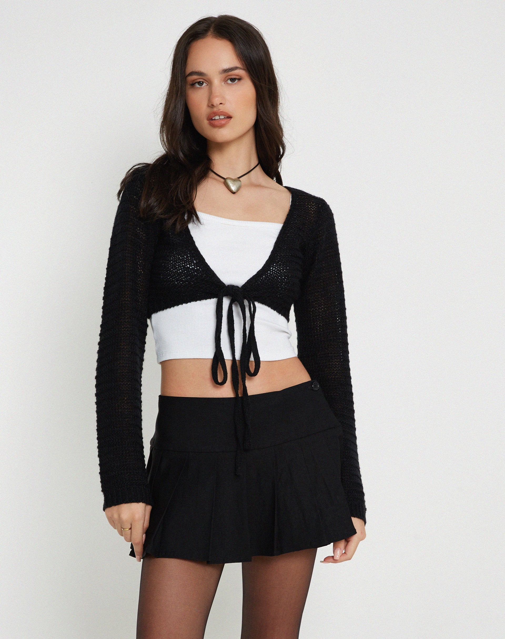 Immagine di Nocta Crop Top a maniche lunghe in maglia a trama nera