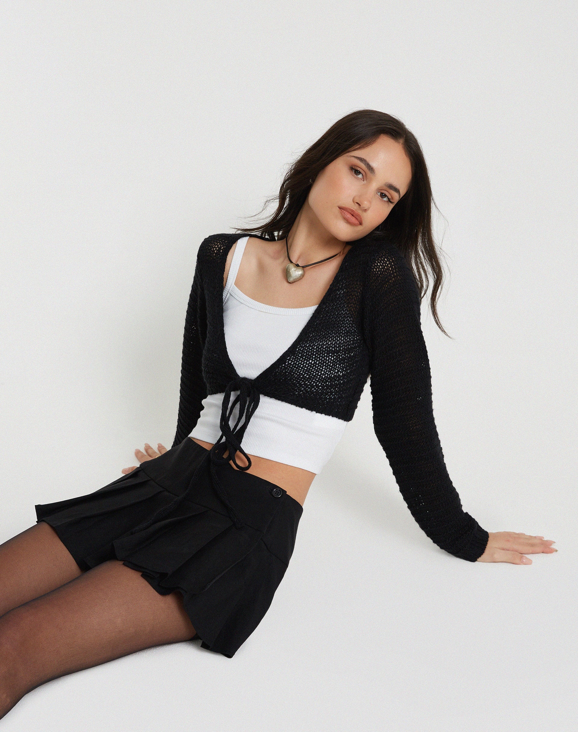 Immagine di Nocta Crop Top a maniche lunghe in maglia a trama nera
