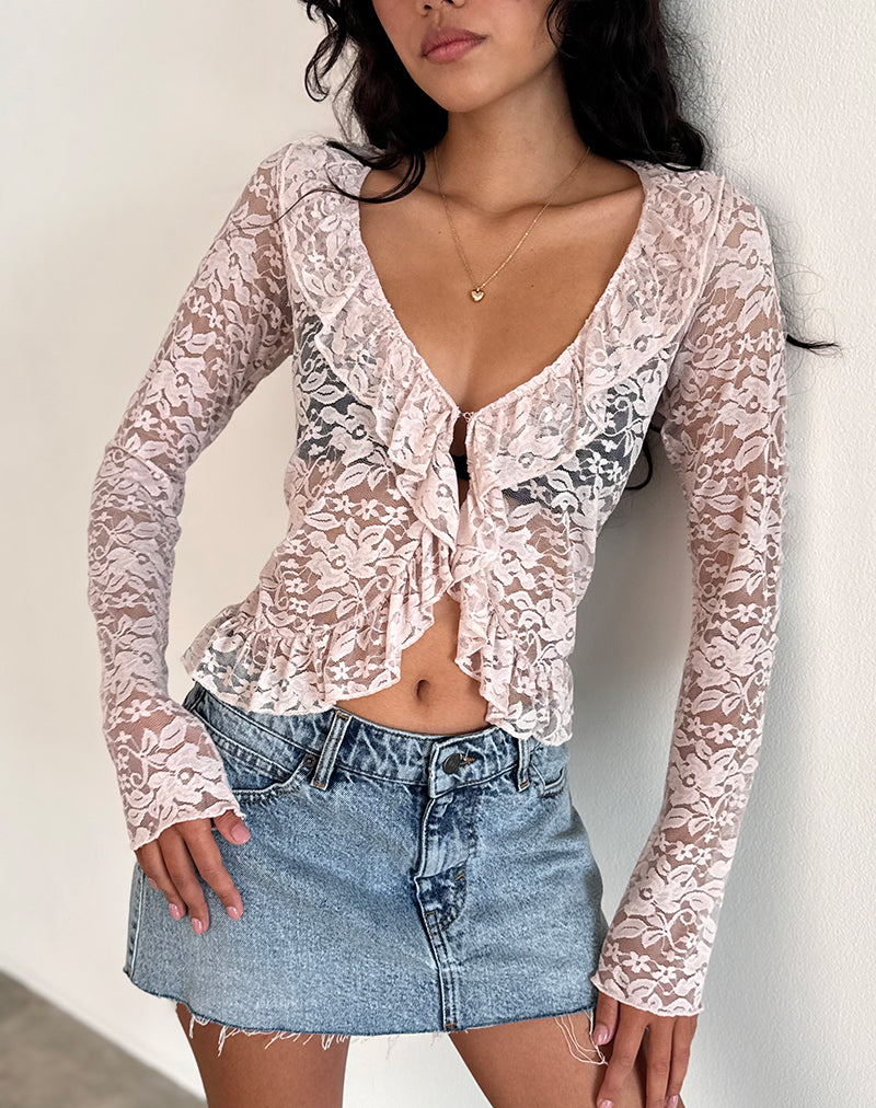 Cardigan Noemi in pizzo rosa loto
