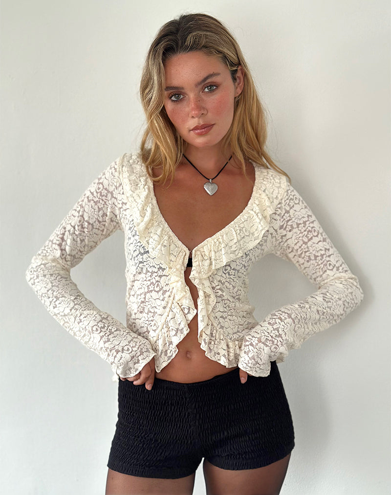 Cardigan Noemi in pizzo rosa avorio
