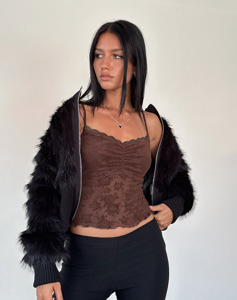 Top Noira Cami in Romantic Rose Flock Brown