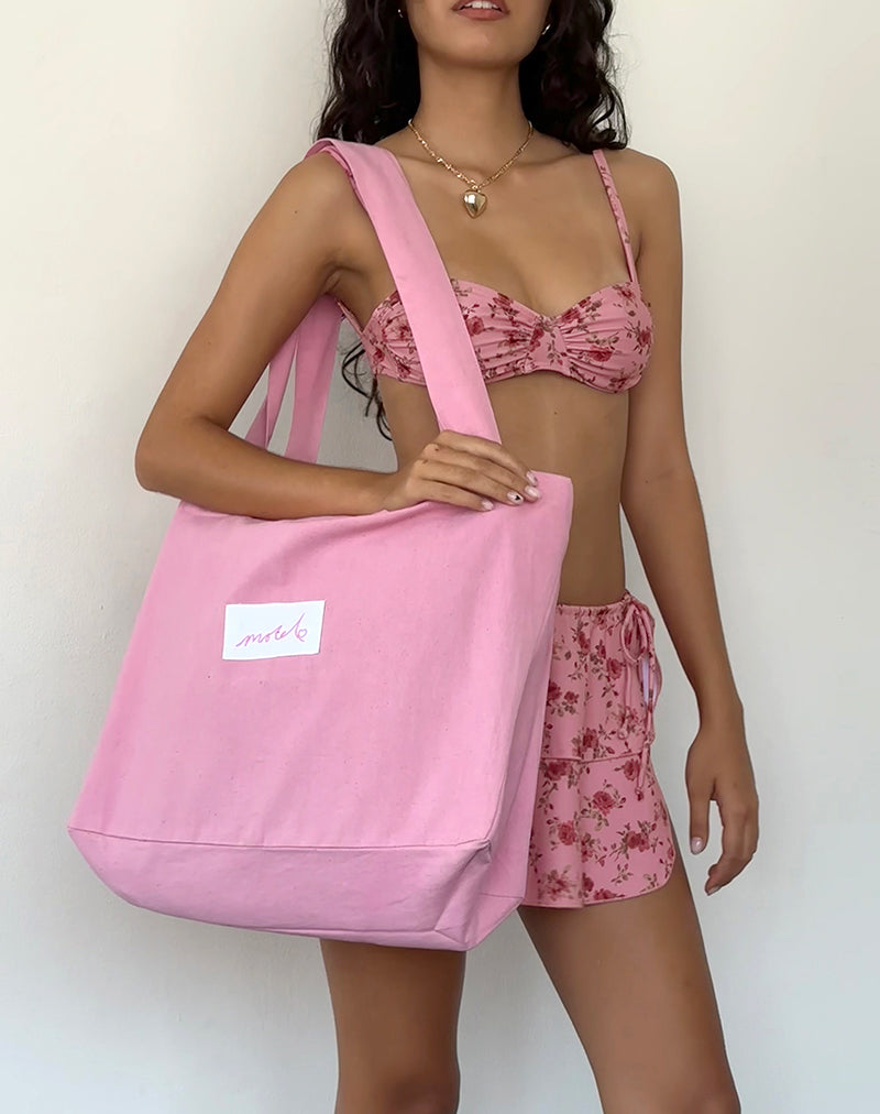 Immagine di Nola Tote Bag in rosa fenicottero con ricamo Motel Love
