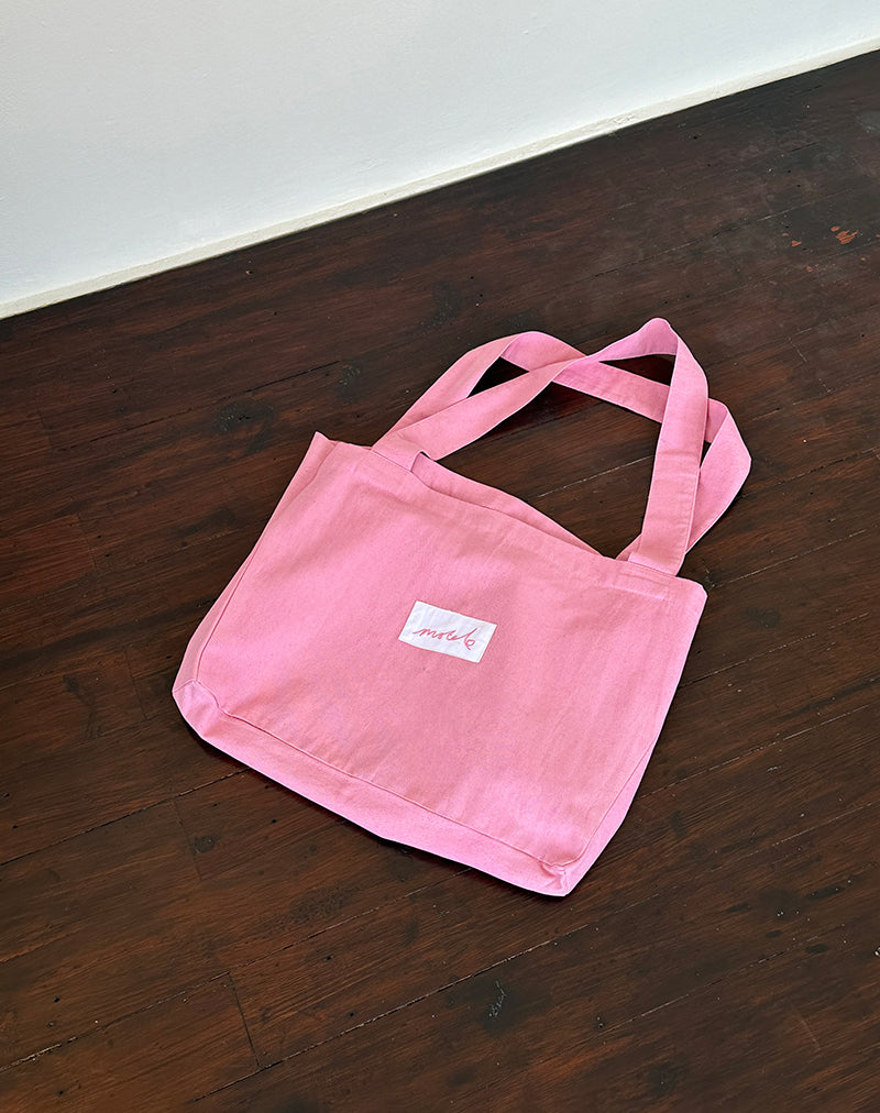 Immagine di Nola Tote Bag in rosa fenicottero con ricamo Motel Love