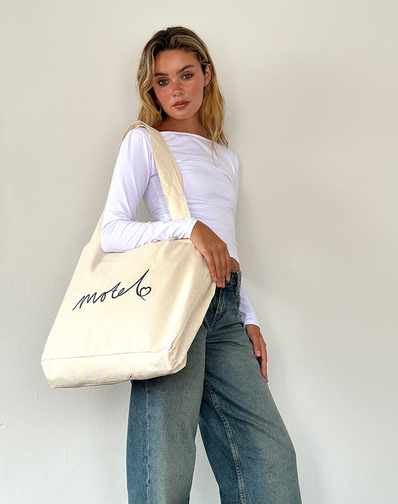 Borsa Nola in bianco sporco con stampa Motel