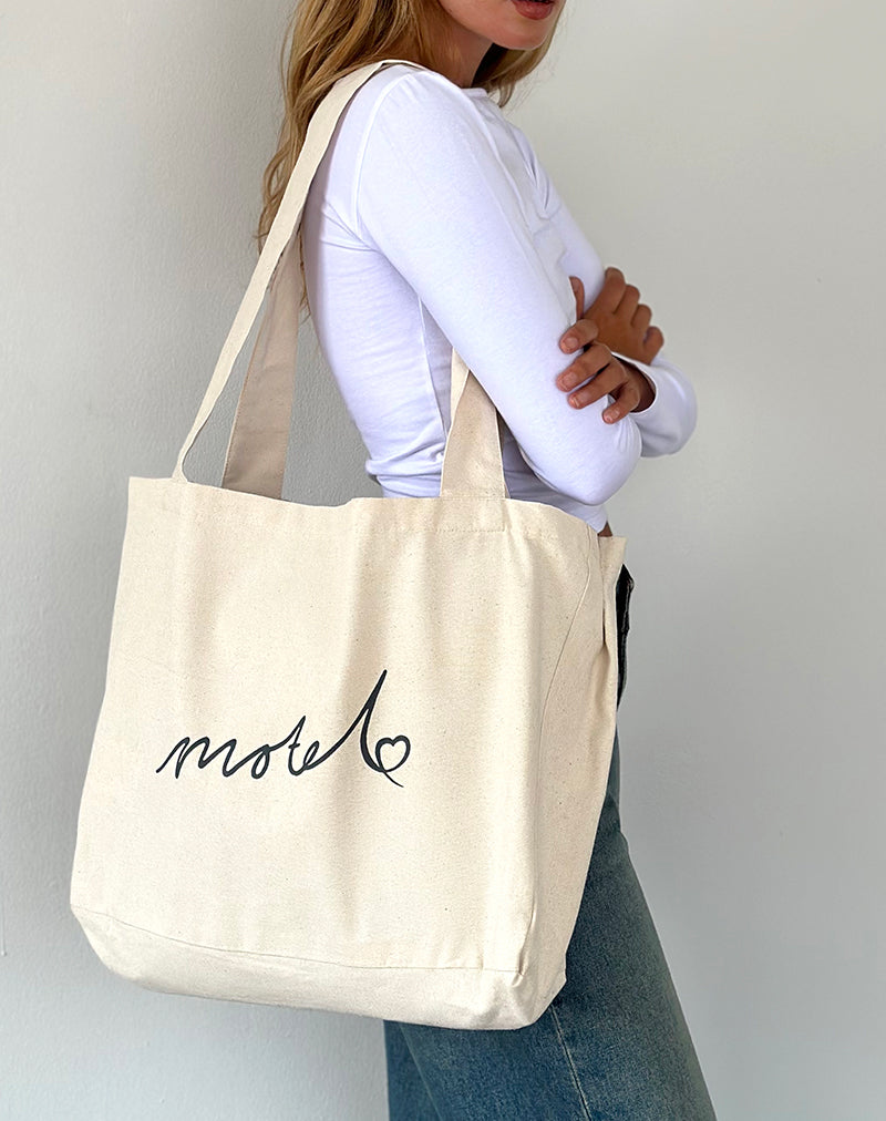 Borsa Nola in bianco sporco con stampa Motel
