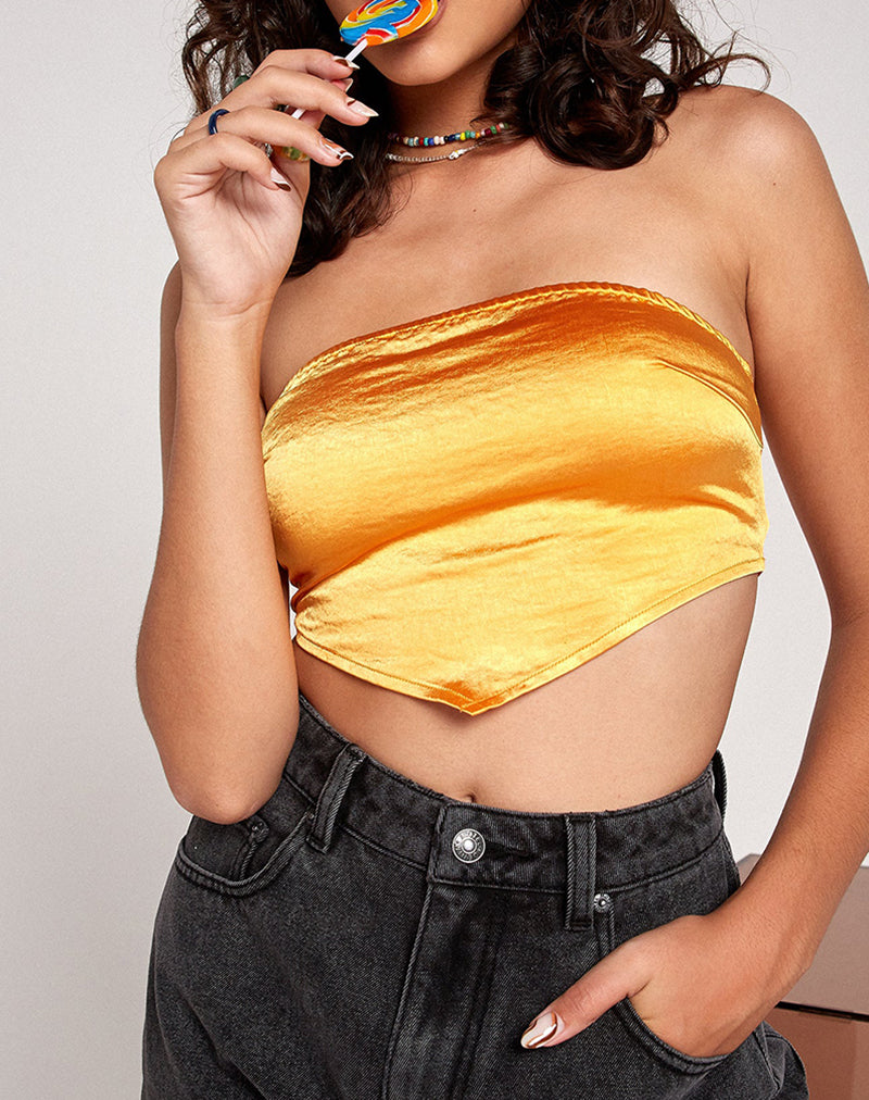 Crop Top Nolda in raso color mandarino