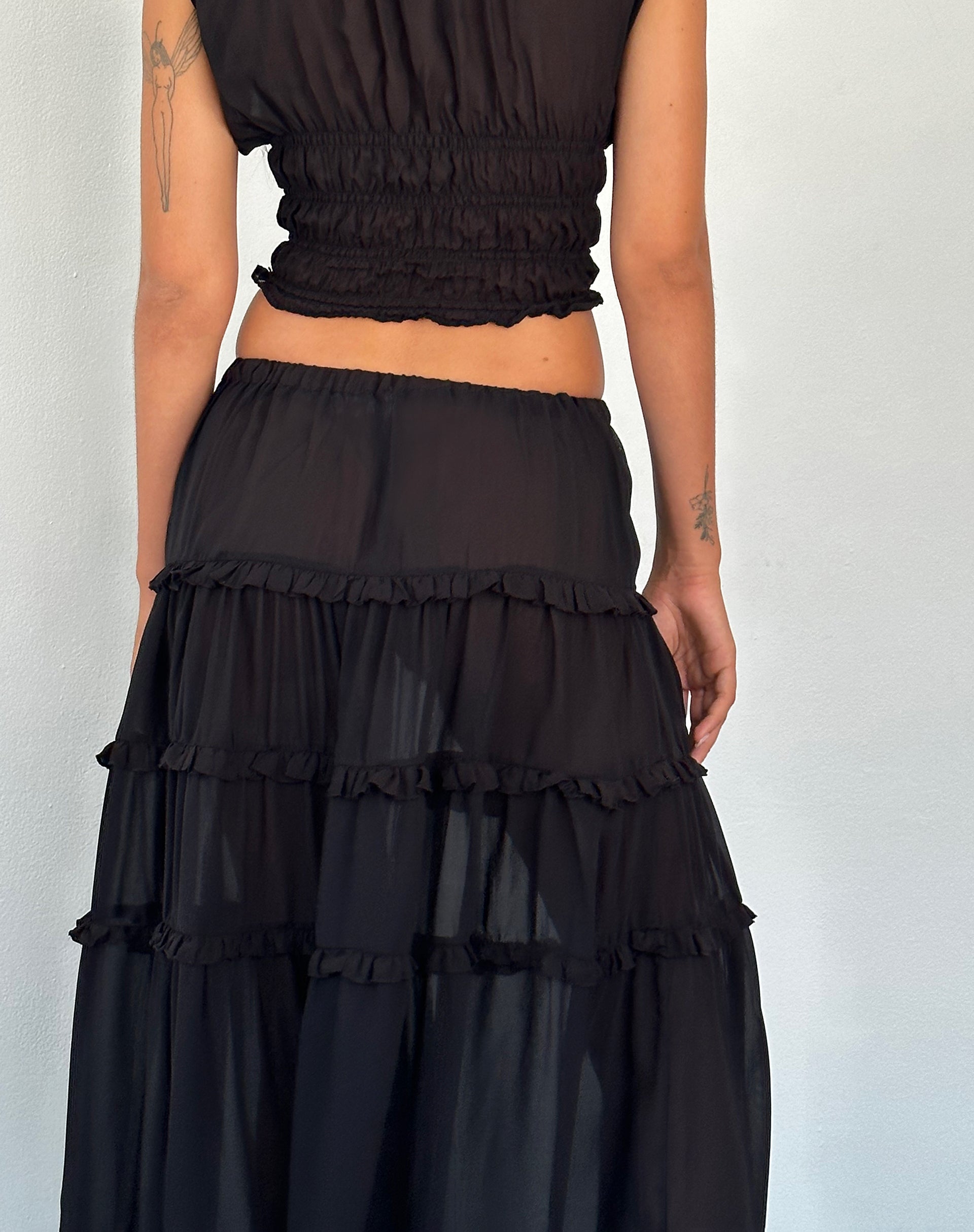 Immagine di Norah, maxi gonna a pieghe in chiffon nero