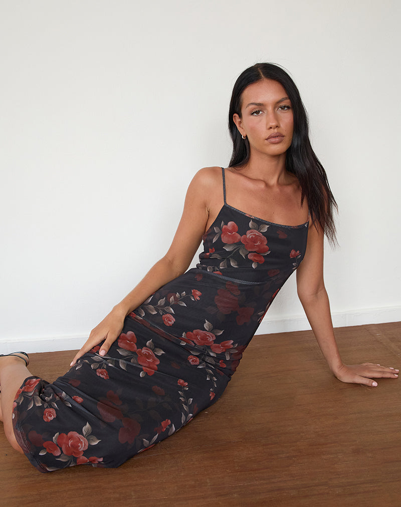 Nori Midi Dress in Watercolour Rose Nero