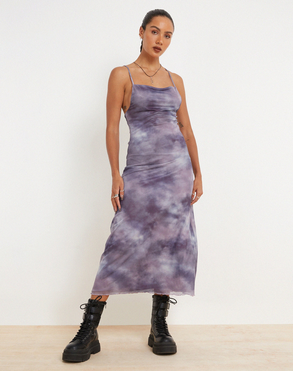 Norishi - Vestito midi in rete stampata con sfumature fumé viola