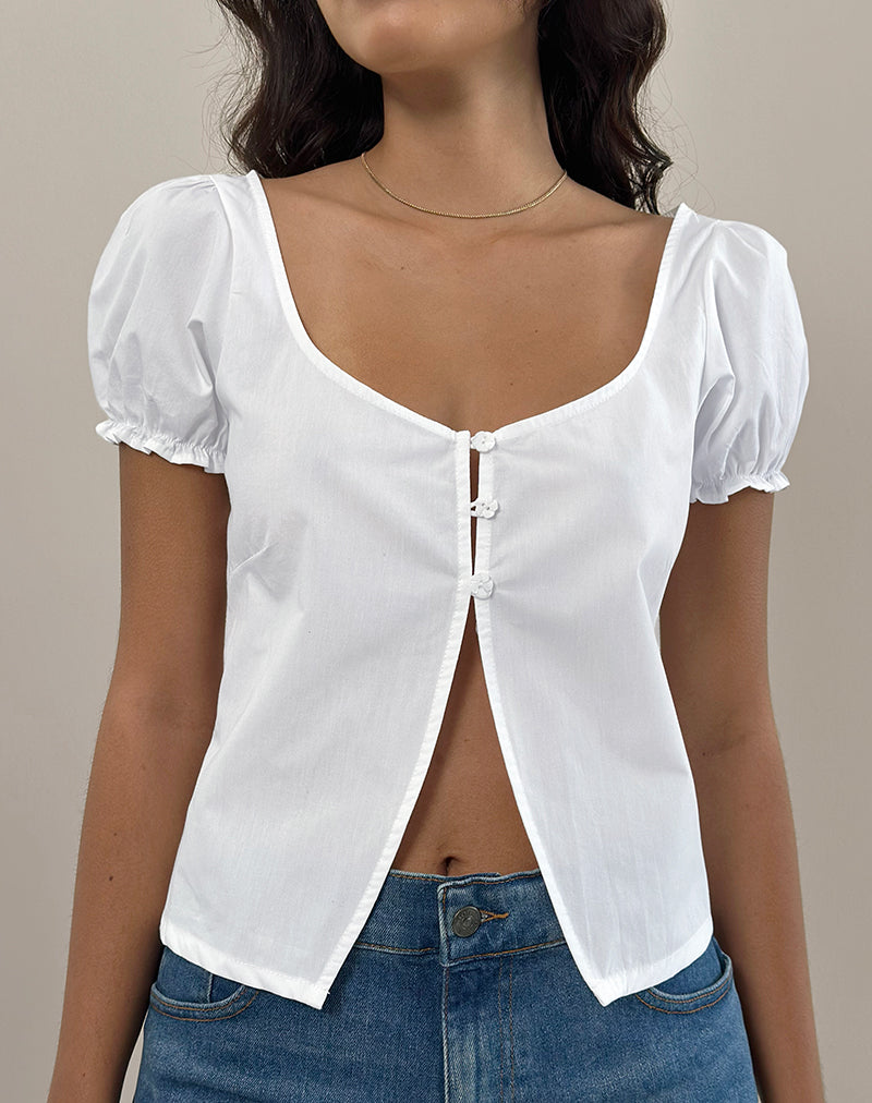 Top Norya con maniche a sbuffo in popeline bianco