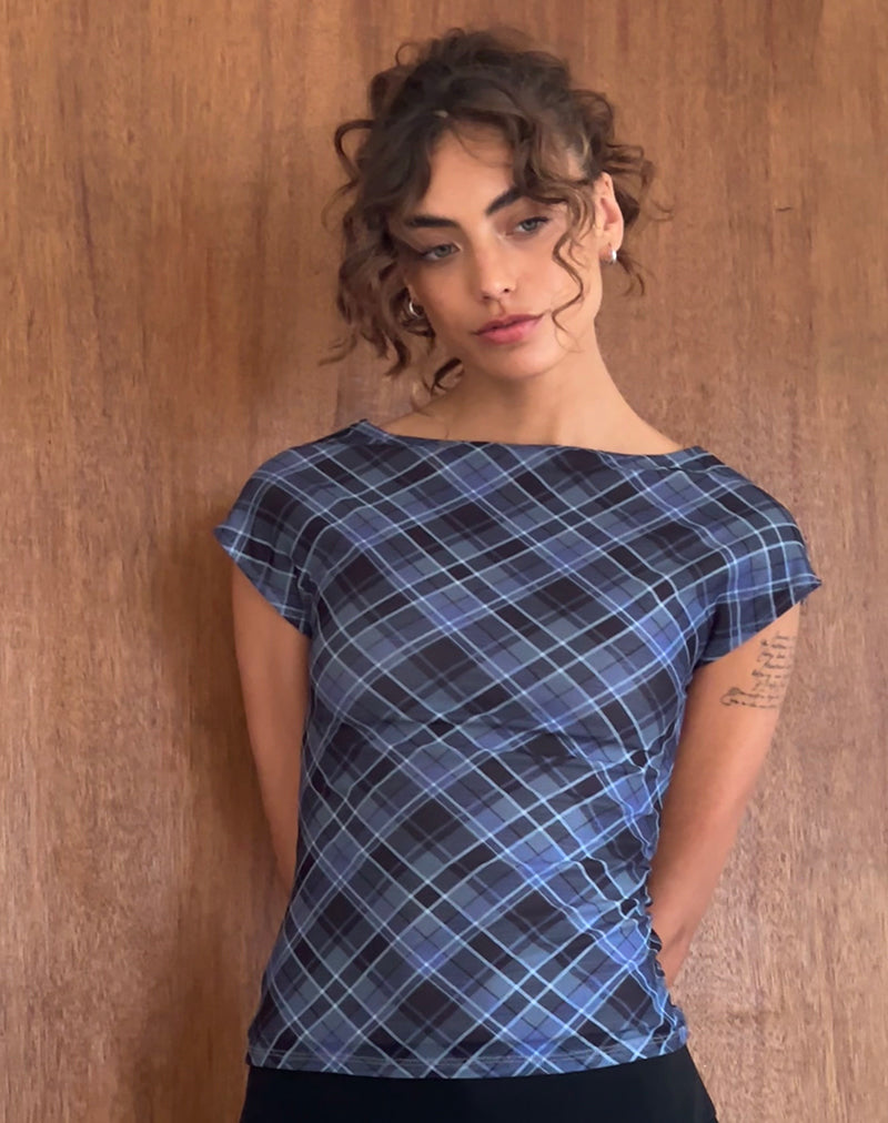 Immagine di Nova Top in maglia a quadri blu e grigio
