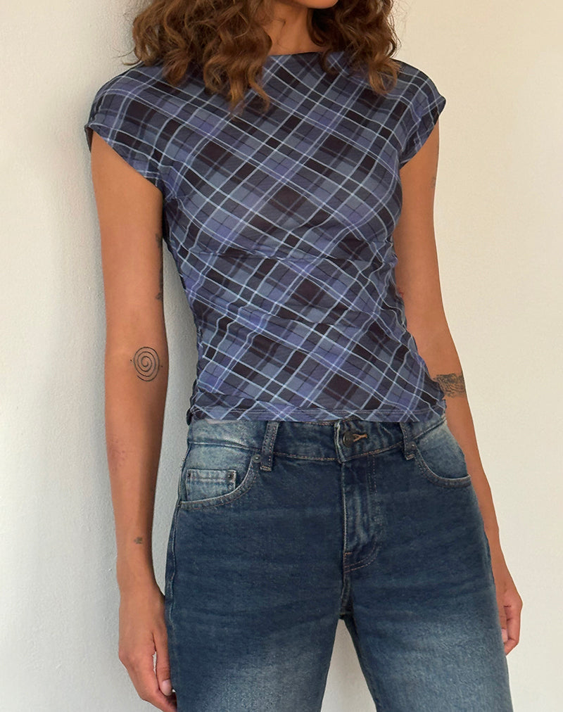 Immagine di Nova Top in maglia a quadri blu e grigio